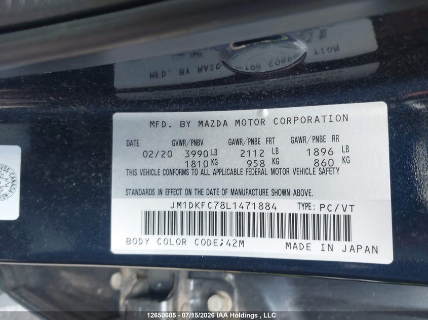 2020 Mazda Cx-3 Gs VIN: JM1DKFC78L1471884 Lot: 12650605
