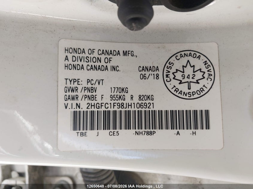 2018 HONDA CIVIC SEDAN 1.5L I-4 DI, DOHC, VVT, TURBO, 174HP