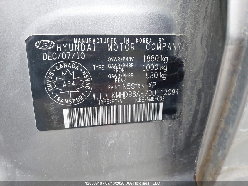 2011 HYUNDAI ELANTRA WAGON 2.0L I-4 DOHC, VVT, 138HP