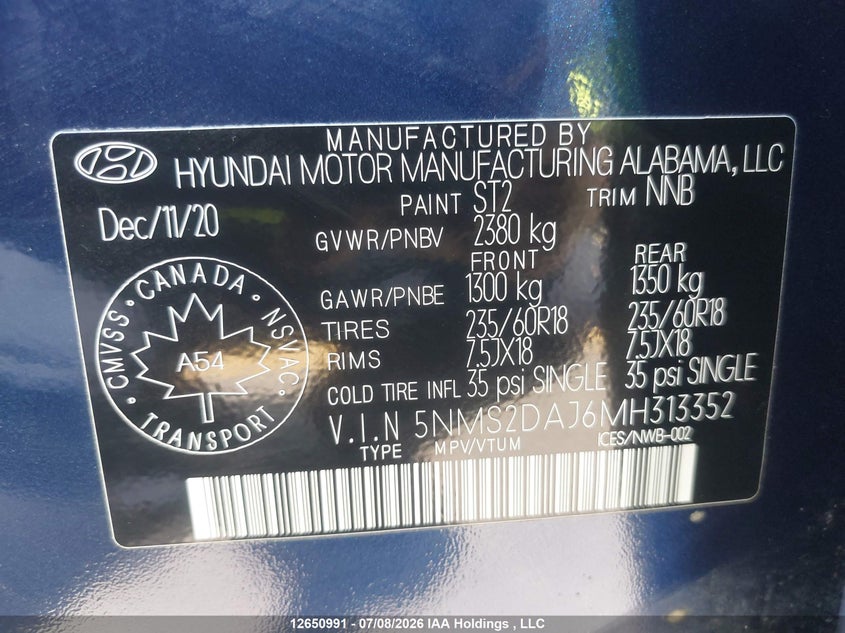 2021 Hyundai Santa Fe Essential Awd VIN: 5NMS2DAJ6MH313352 Lot: 12650991