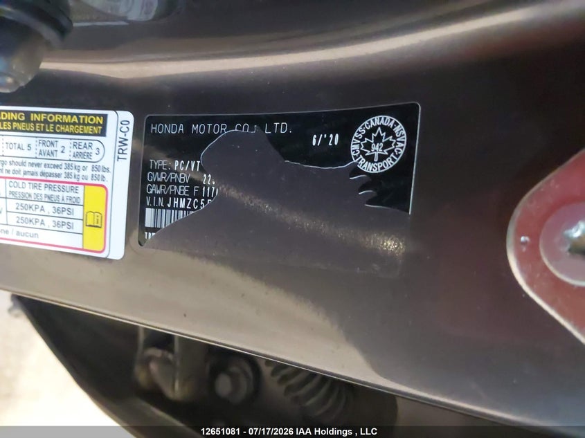 2020 Honda Clarity Plug-In Hybrid VIN: JHMZC5F1XLC800740 Lot: 12651081