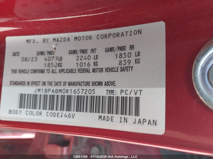 2024 MAZDA 3 SEDAN 2.5L I-4 DI, DOHC, VVT, 191HP