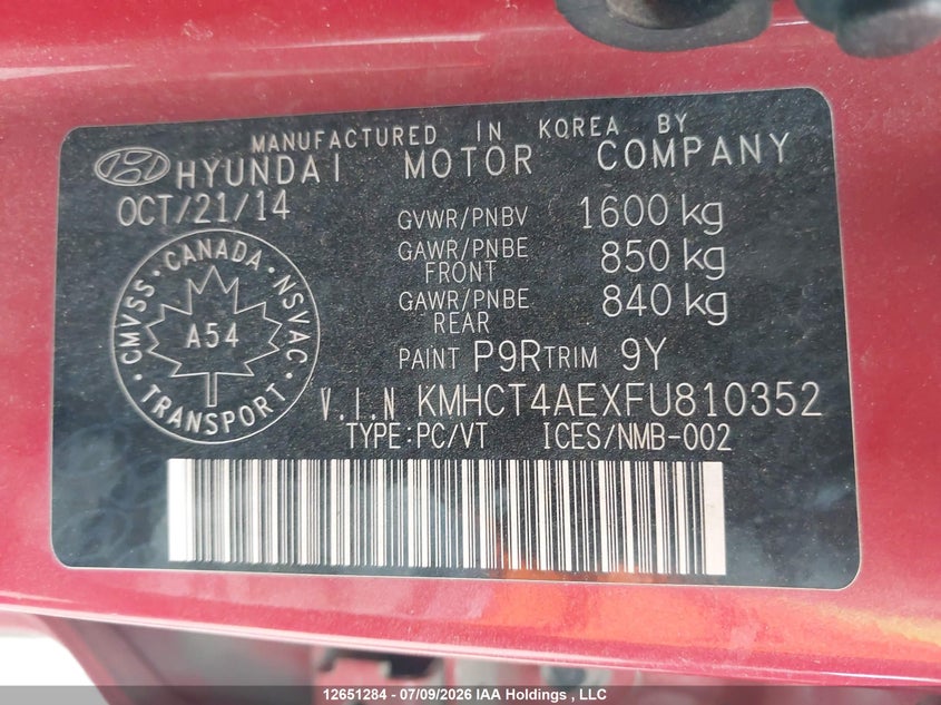 2015 HYUNDAI ACCENT HATCHBACK 1.6L I-4 DI, DOHC, VVT, 138HP