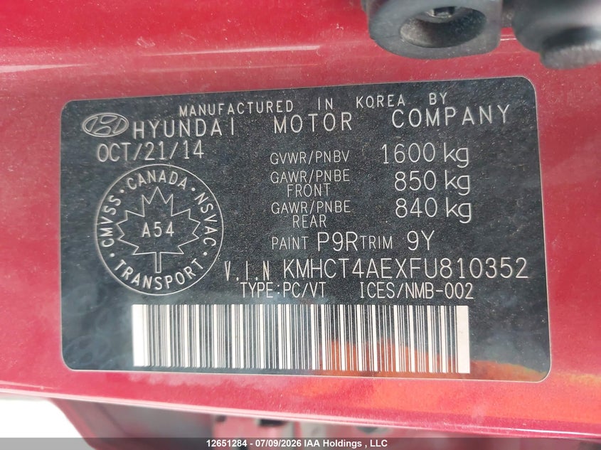 2015 HYUNDAI ACCENT HATCHBACK 1.6L I-4 DI, DOHC, VVT, 138HP