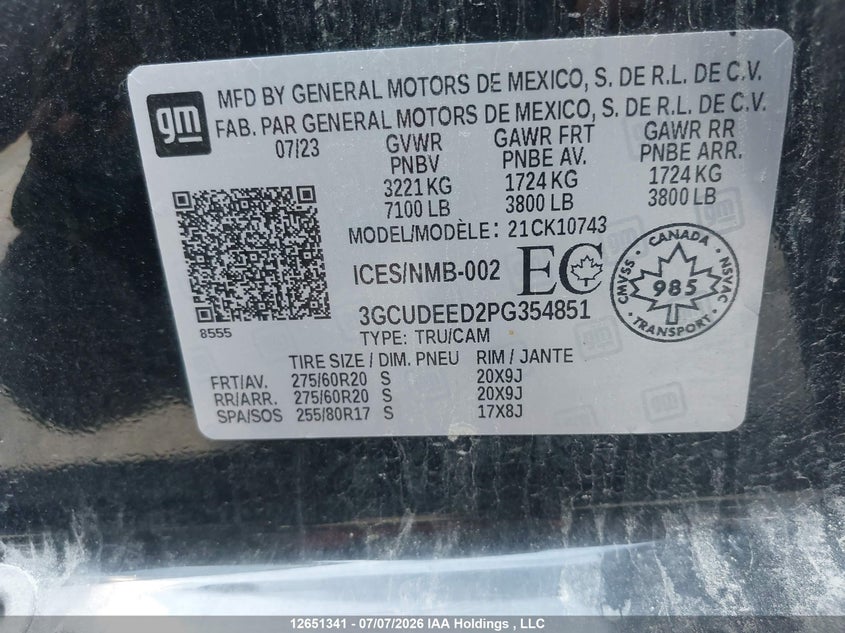 2023 Chevrolet Silverado 1500 VIN: 3GCUDEED2PG354851 Lot: 12651341