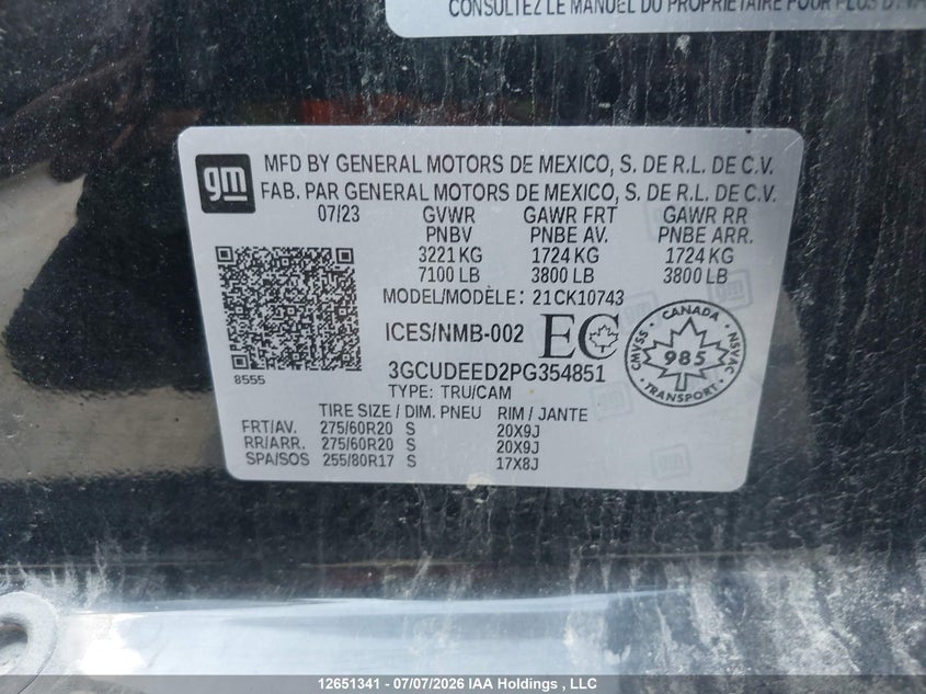 2023 Chevrolet Silverado 1500 VIN: 3GCUDEED2PG354851 Lot: 12651341