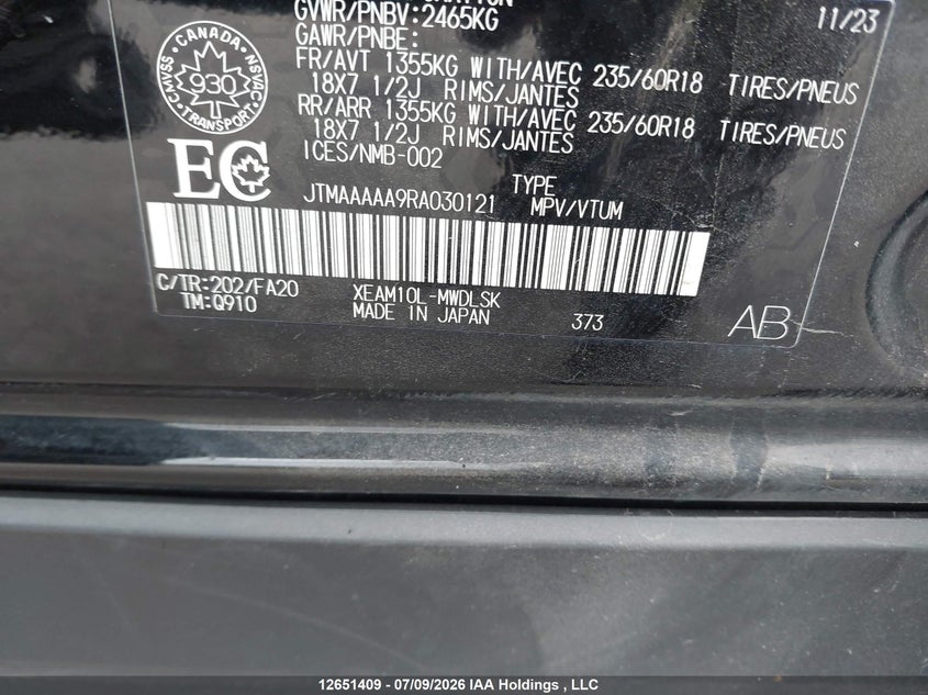 2024 Toyota Bz4X Le VIN: JTMAAAAA9RA030121 Lot: 12651409