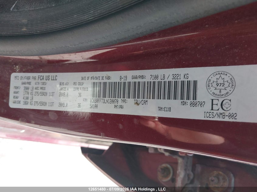 2020 RAM 1500 PICKUP 5.7L V-8 VVT, 395HP