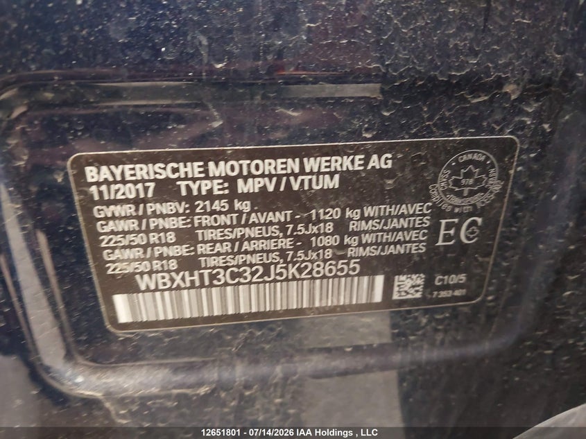 2018 BMW X1 xDrive28I VIN: WBXHT3C32J5K28655 Lot: 12651801
