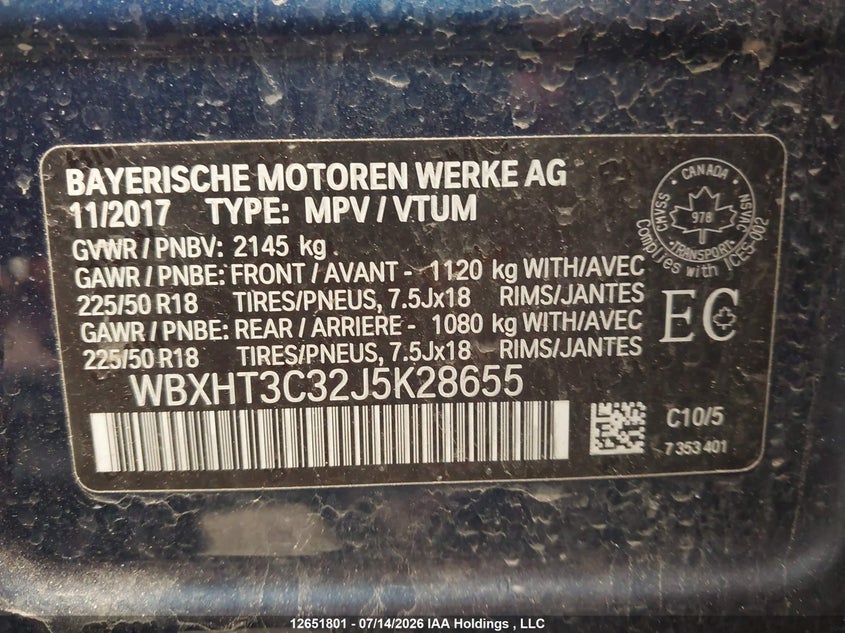 2018 BMW X1 xDrive28I VIN: WBXHT3C32J5K28655 Lot: 12651801
