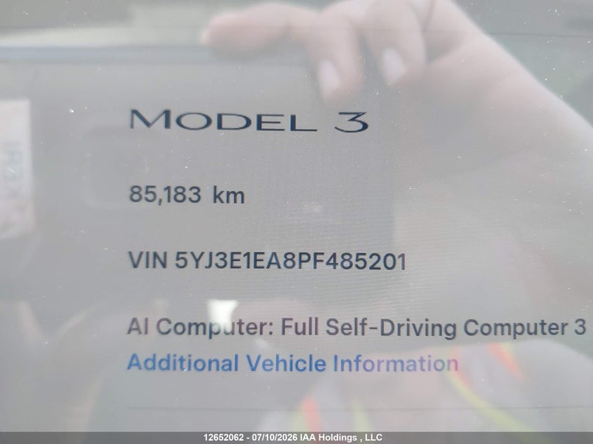 2023 Tesla Model 3 Rwd VIN: 5YJ3E1EA8PF485201 Lot: 12652062