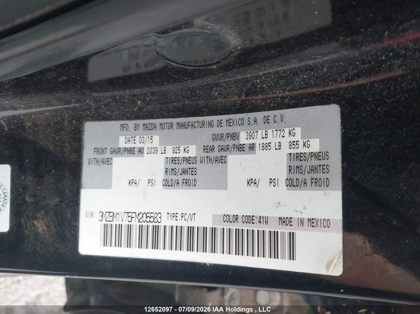 2015 Mazda Mazda3 Gs VIN: 3MZBM1V75FM205583 Lot: 12652097