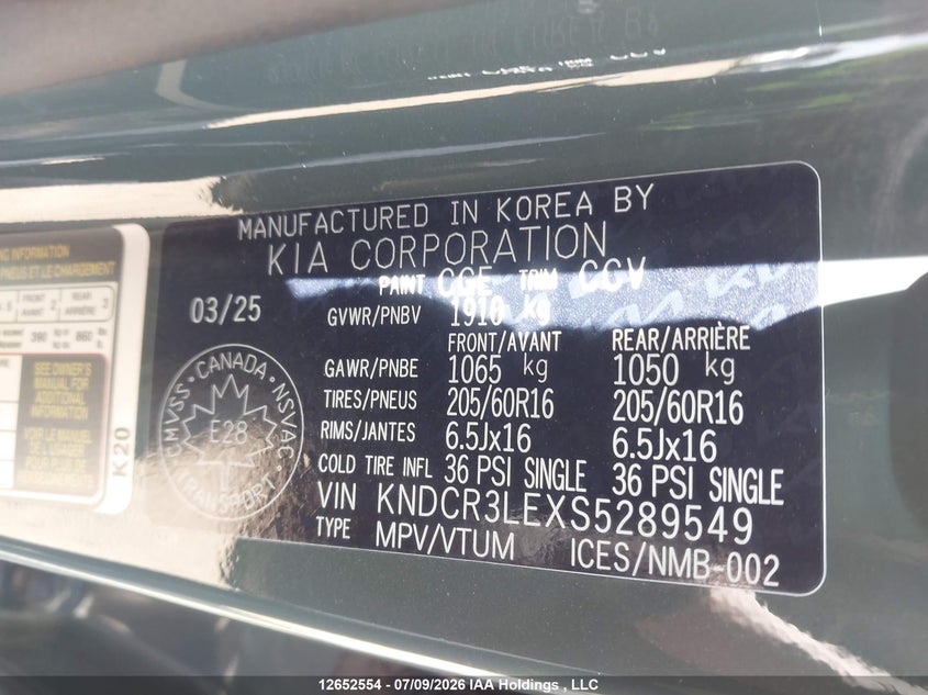 2025 Kia Niro Hev Ex/Ex Premium VIN: KNDCR3LEXS5289549 Lot: 12652554