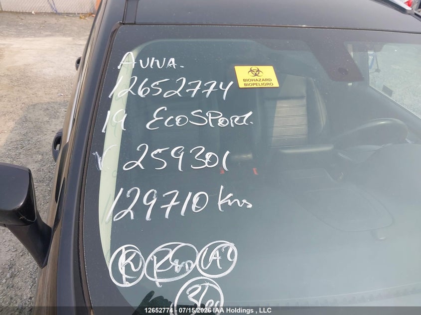 2019 Ford Ecosport Titanium VIN: MAJ6S3KL7KC259301 Lot: 12652774