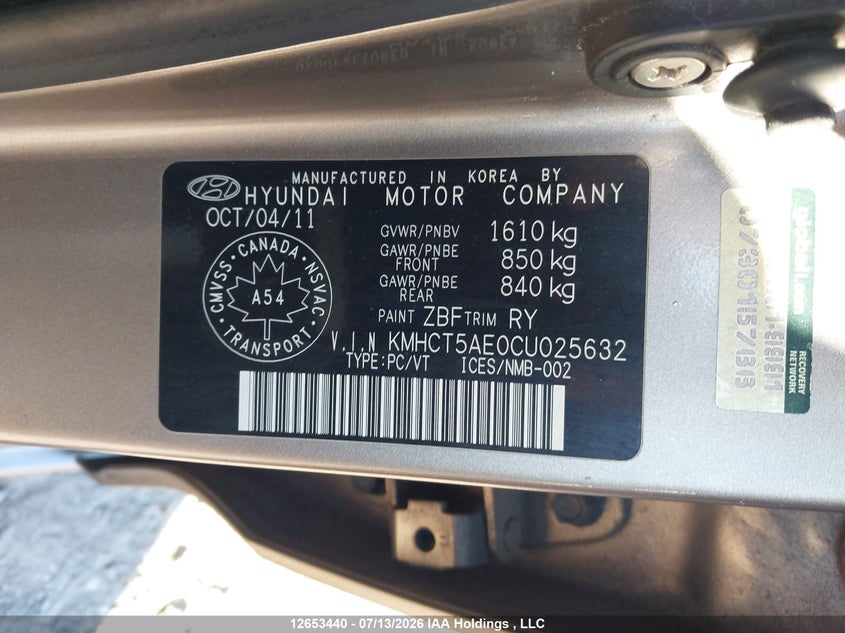 2012 HYUNDAI ACCENT HATCHBACK 1.6L I-4 DI, DOHC, VVT, 138HP