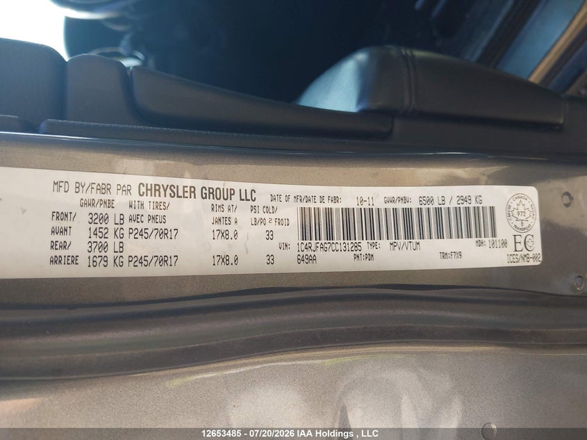2012 Jeep Grand Cherokee Laredo VIN: 1C4RJFAG7CC131285 Lot: 12653485