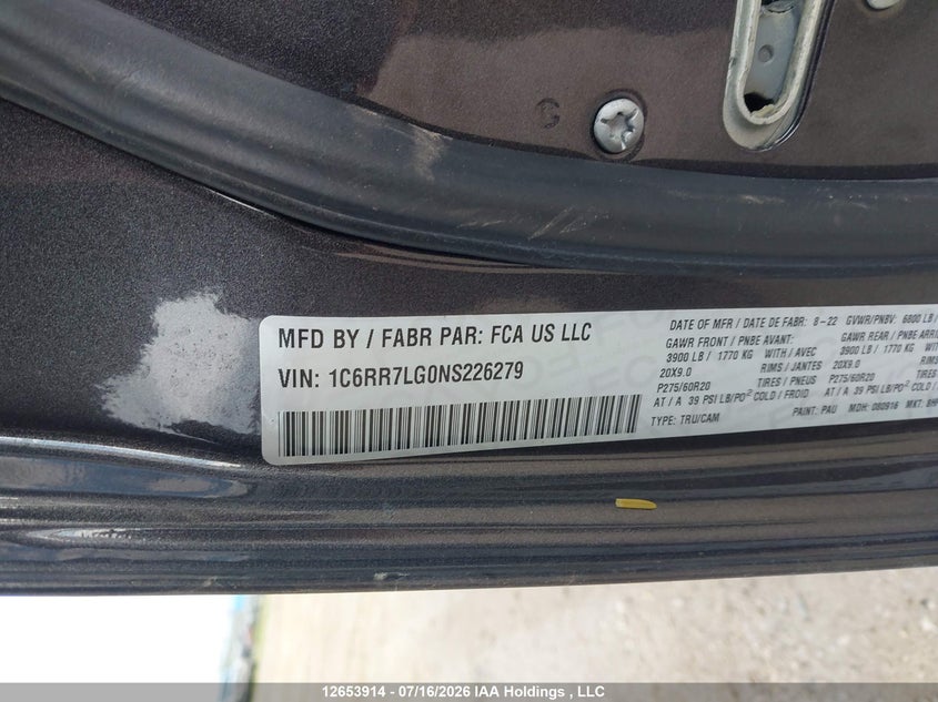 2022 Ram 1500 Classic Slt VIN: 1C6RR7LG0NS226279 Lot: 12653914