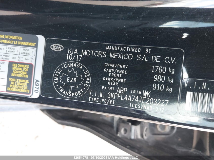 2018 KIA FORTE SEDAN 2.0L I-4 DOHC, VVT, 147HP