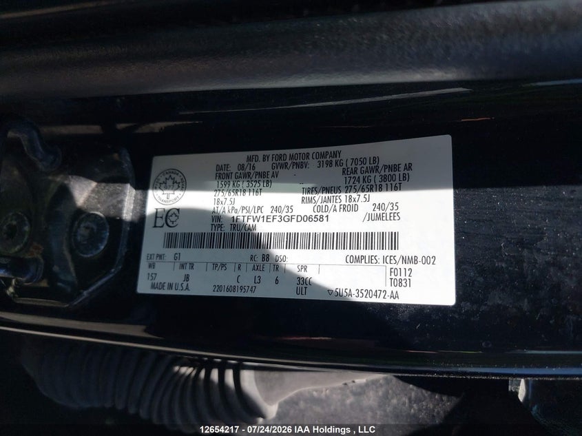 2016 FORD F-150 PICKUP 5.0L V-8 DOHC, VVT, 385HP