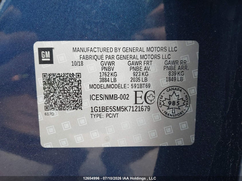 2019 CHEVROLET CRUZE LT - zdjęcie 9