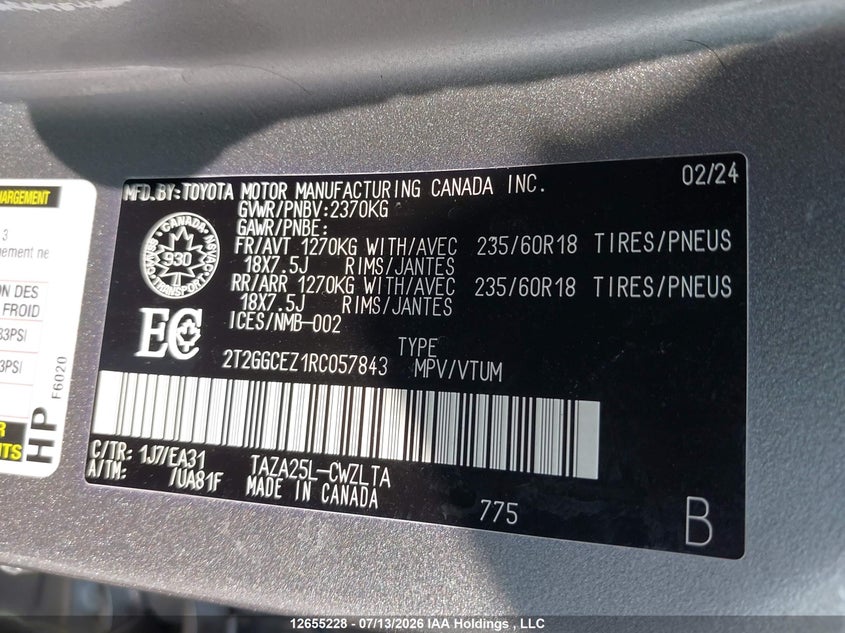 2024 Lexus Nx 350 VIN: 2T2GGCEZ1RC057843 Lot: 12655228