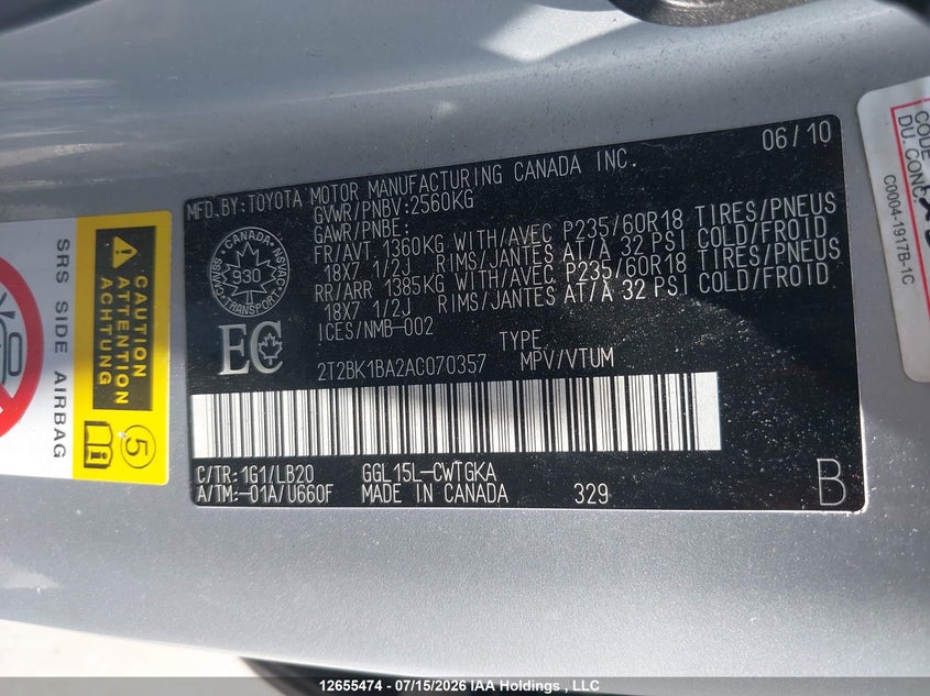 2010 LEXUS RX SPORT UTILITY VEHICLE 3.5L V-6 DOHC, VVT, 275HP