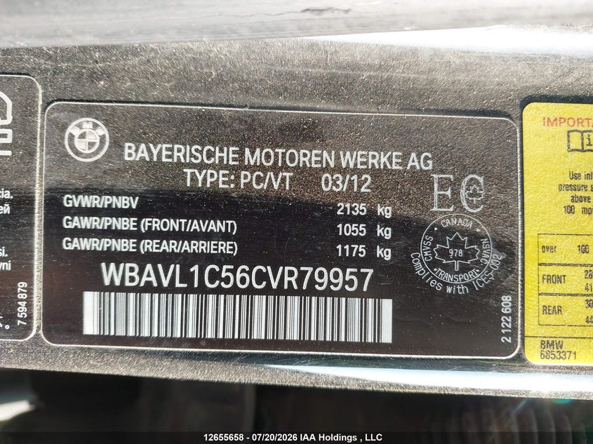 2012 BMW X1 xDrive28I VIN: WBAVL1C56CVR79957 Lot: 12655658