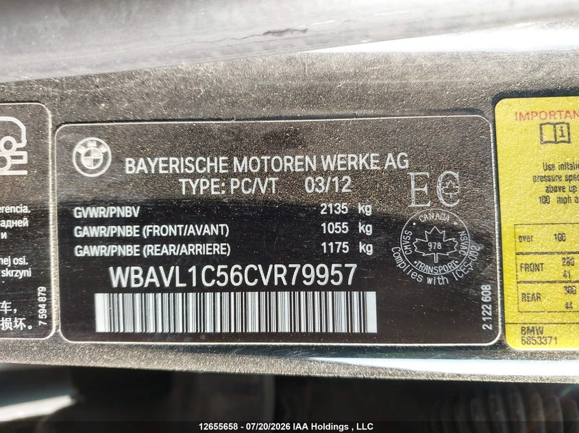 2012 BMW X1 xDrive28I VIN: WBAVL1C56CVR79957 Lot: 12655658