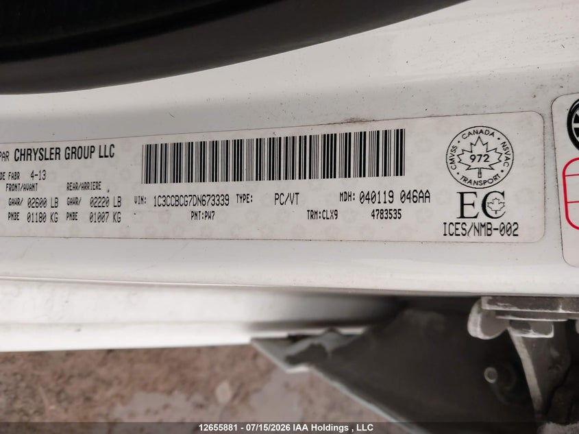 2013 Chrysler 200 Limited VIN: 1C3CCBCG7DN673339 Lot: 12655881