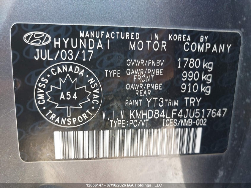 2018 Hyundai Elantra Gl VIN: KMHD84LF4JU517647 Lot: 12656147