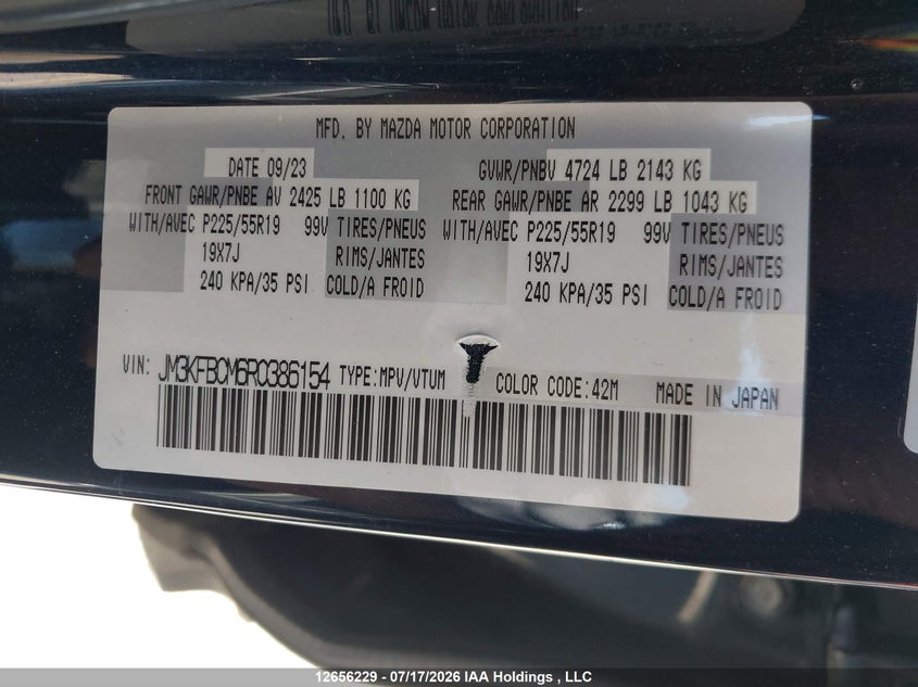 2024 Mazda Cx-5 Gs/Kuro VIN: JM3KFBCM6R0386154 Lot: 12656229