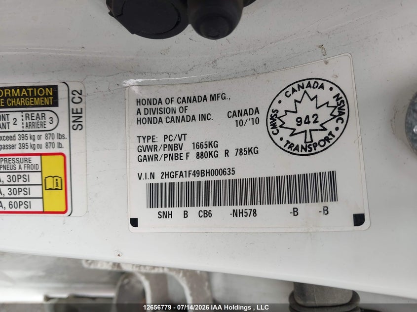 2011 HONDA CIVIC SEDAN 1.8L I4 FI SOHC 16V NF4