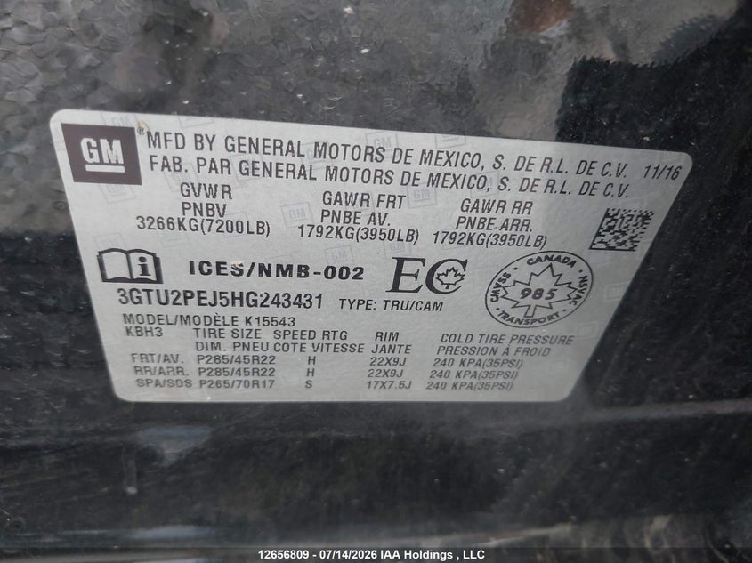 2017 GMC SIERRA PICKUP 6.2L V-8 DI, VVT, 420HP