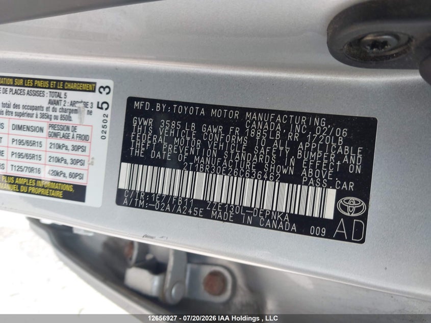 2006 TOYOTA COROLLA SEDAN 1.8L I4 FI DOHC 16V F4