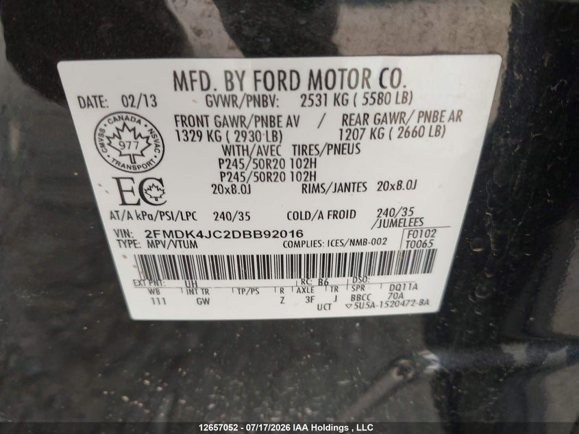 2013 FORD EDGE SPORT UTILITY VEHICLE 3.5L V-6 DOHC, VVT, 285HP
