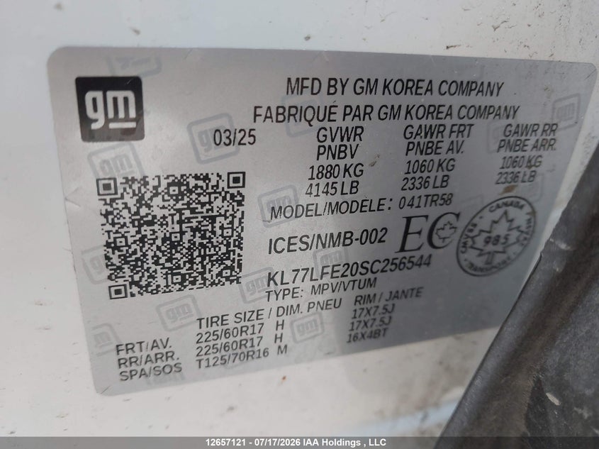 2025 CHEVROLET TRAX SPORT UTILITY VEHICLE 1.2L I-3 DI, DOHC, VVT, TURBO, 137HP