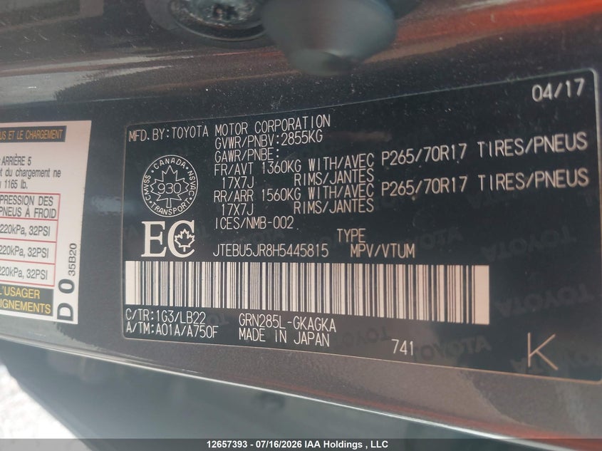 2017 TOYOTA 4RUNNER SR5 PREM/LTDL/TRAIL/TRD - zdjęcie 9