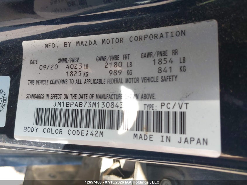 2021 Mazda Mazda3 Gx VIN: JM1BPAB73M1308431 Lot: 12657466
