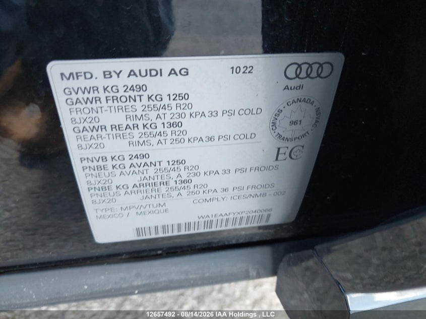 2023 AUDI Q5 SPORT UTILITY VEHICLE 2.0L I-4 DI, DOHC, VVT, TURBO, 261HP