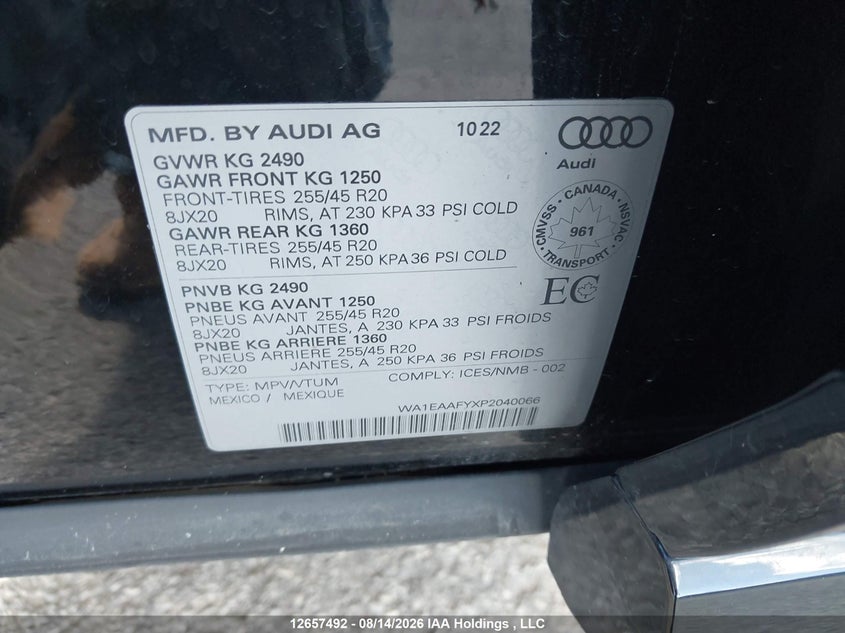 2023 AUDI Q5 SPORT UTILITY VEHICLE 2.0L I-4 DI, DOHC, VVT, TURBO, 261HP