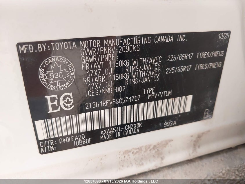 2025 TOYOTA RAV 4 SPORT UTILITY VEHICLE 2.5L I-4 DI, DOHC, VVT, 203HP