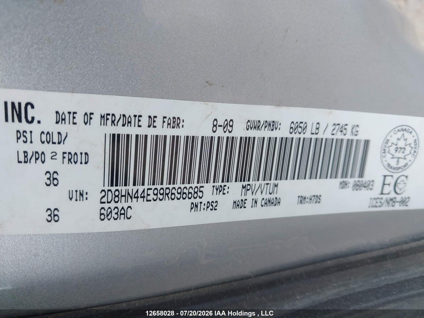 2009 Dodge Grand Caravan Se VIN: 2D8HN44E99R696685 Lot: 12658028