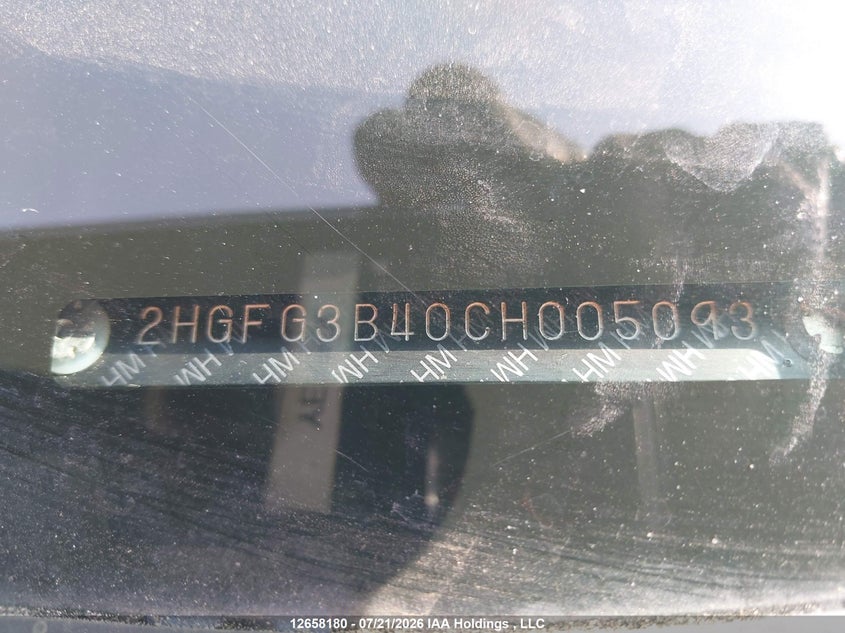 2012 HONDA CIVIC SEDAN 1.8L I-4 VVT, 140HP