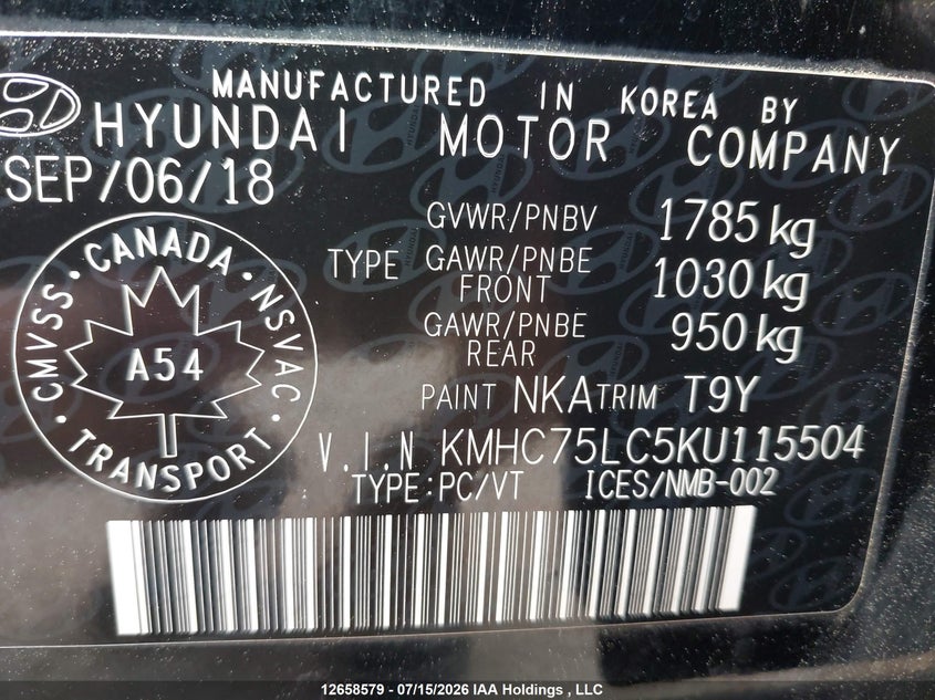 2019 Hyundai Ioniq Sel VIN: KMHC75LC5KU115504 Lot: 12658579