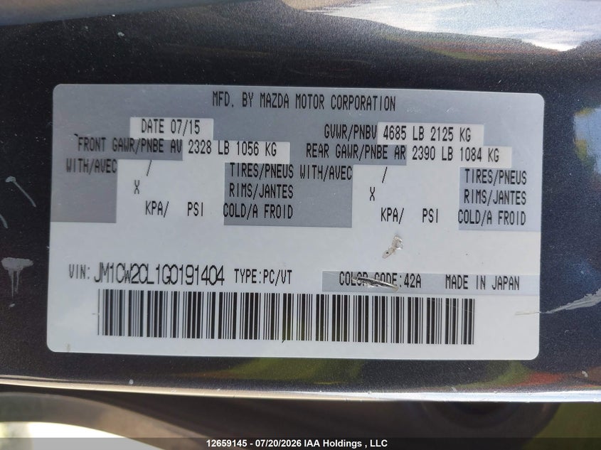 2016 MAZDA 5 VAN 2.5L I-4 DOHC, VVT, 157HP