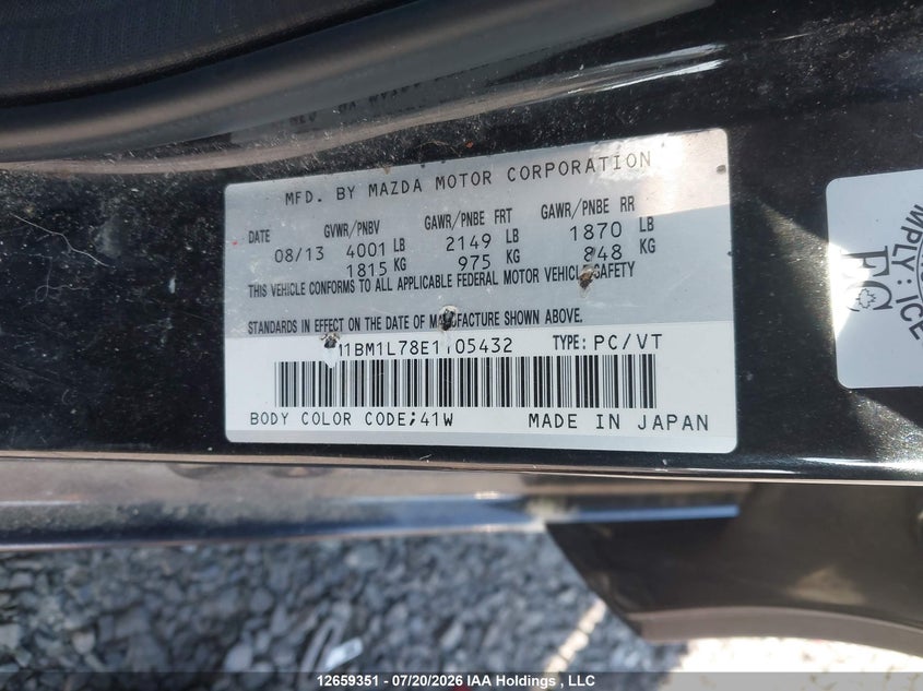 2014 Mazda 3 Touring VIN: JM1BM1L78E1105432 Lot: 12659351