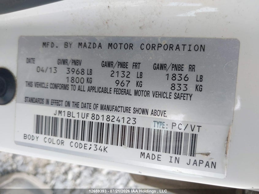 2013 MAZDA 3 HATCHBACK 2.0L I-4 DOHC, VVT, 148HP