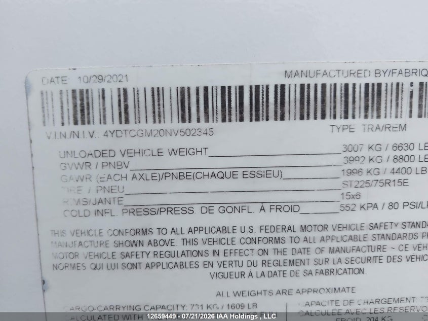 2022 OTHER KEYSTONE COUGAR TRAILER N/A