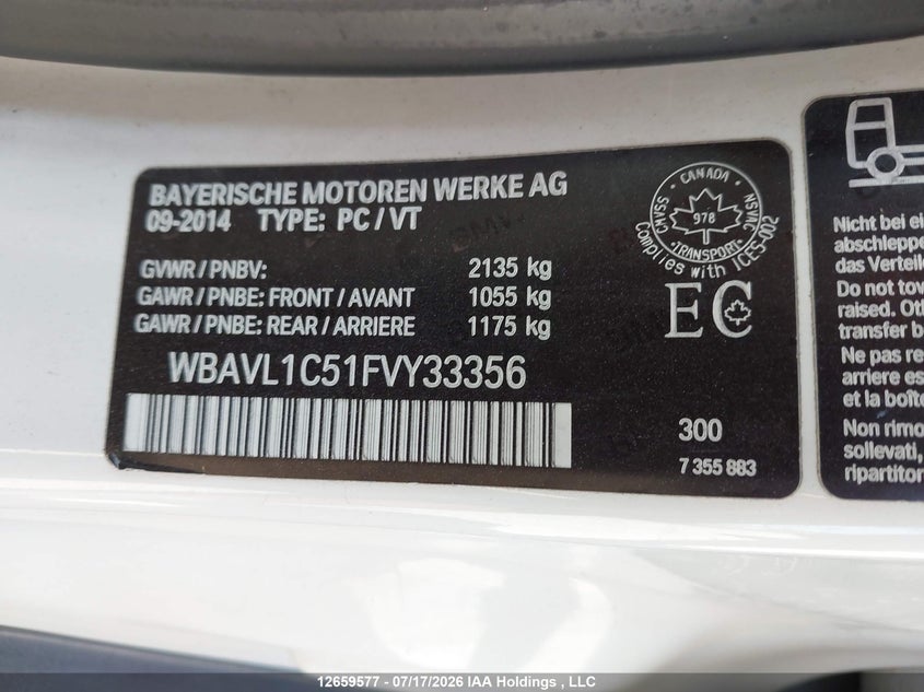 2015 BMW X1 SPORT UTILITY VEHICLE 2.0L I-4 DI, DOHC, VVT, TURBO, 241HP