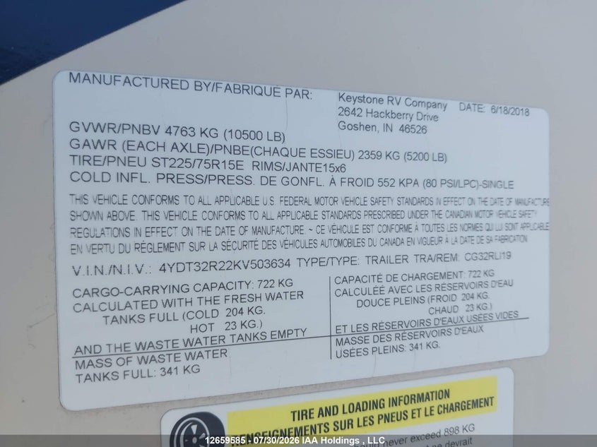 2019 OTHER KEYSTONE COUGAR TRAILER N/A